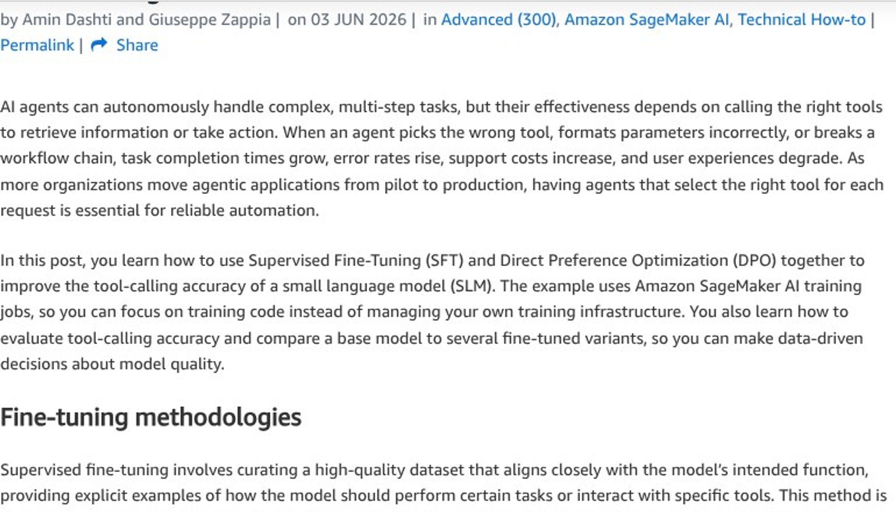 SFT and DPO boost tool calling accuracy on SageMaker