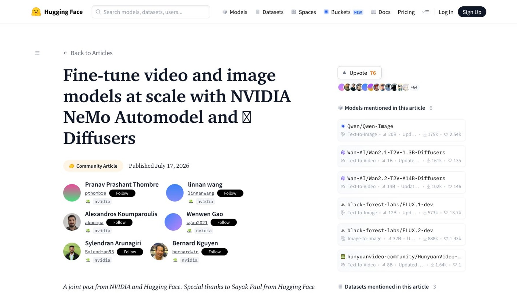 Hugging Face and NVIDIA add NeMo Automodel path for distributed Diffusers fine-tuning