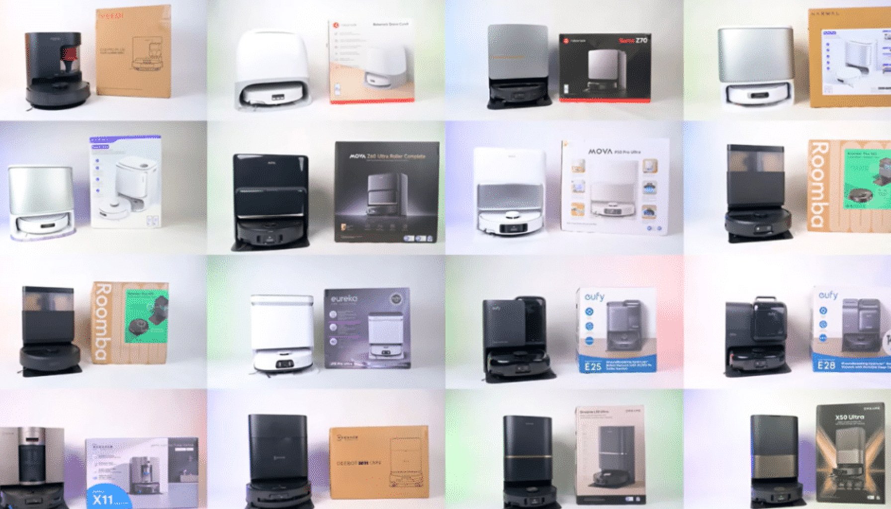 Grid of recently released robot vacuum models representing new products that could be affected by the FCC's Covered List equipment authorization requirements.