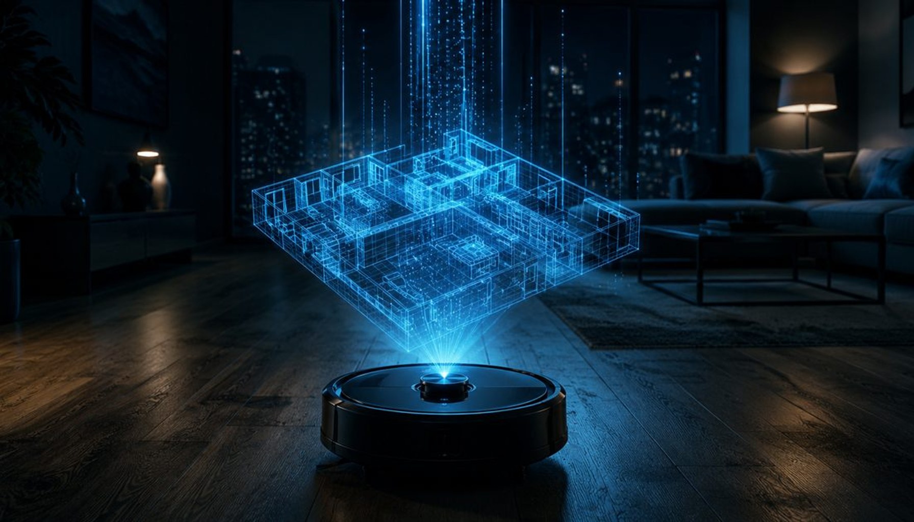Robot vacuum scanning a home floor plan, illustrating the data a Dreame collects