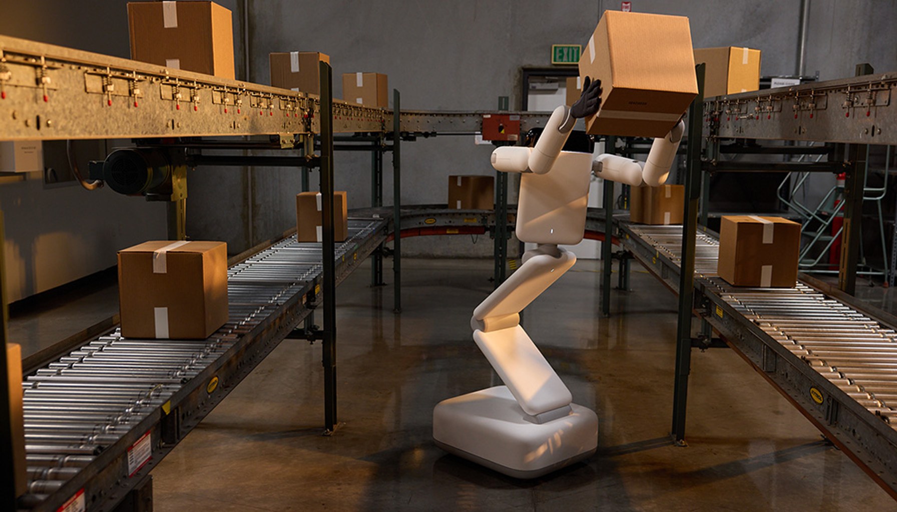 Genesis' Eno robot moving boxes in a warehouse in Sunnyvale, Calif.