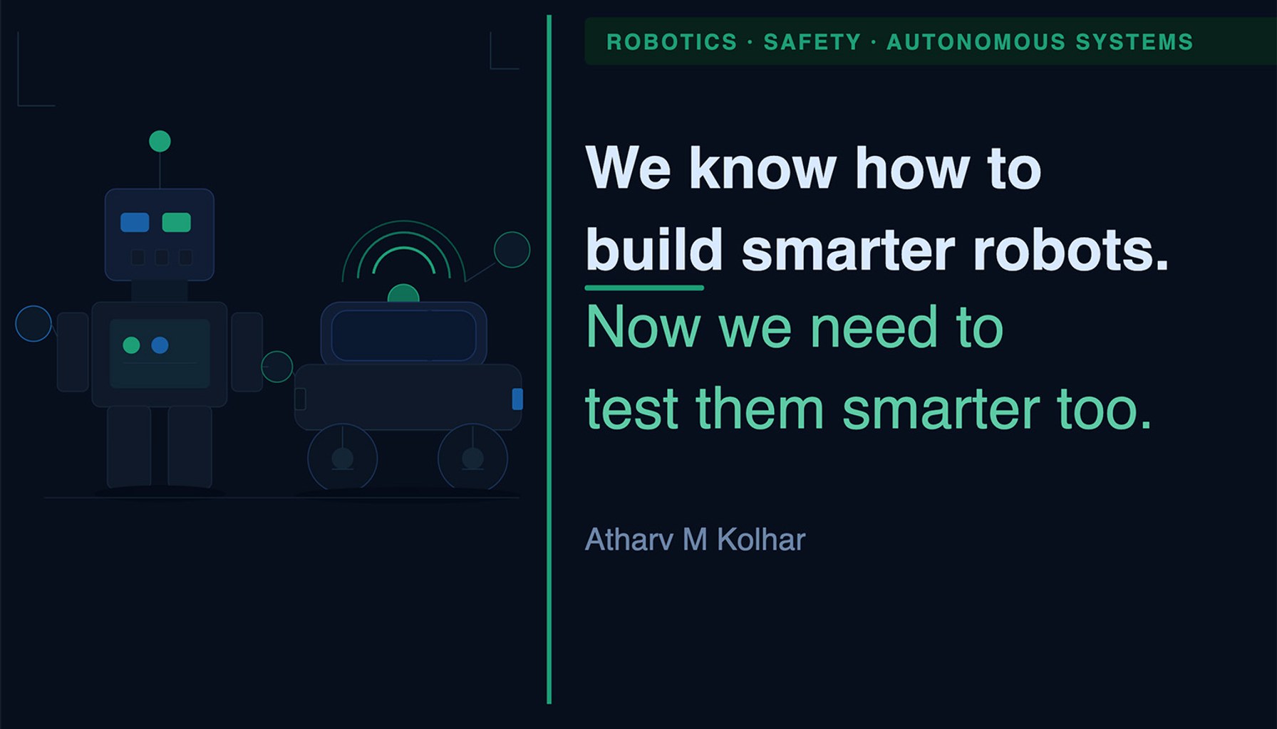 A cover image for how to build smarter testing for robots.