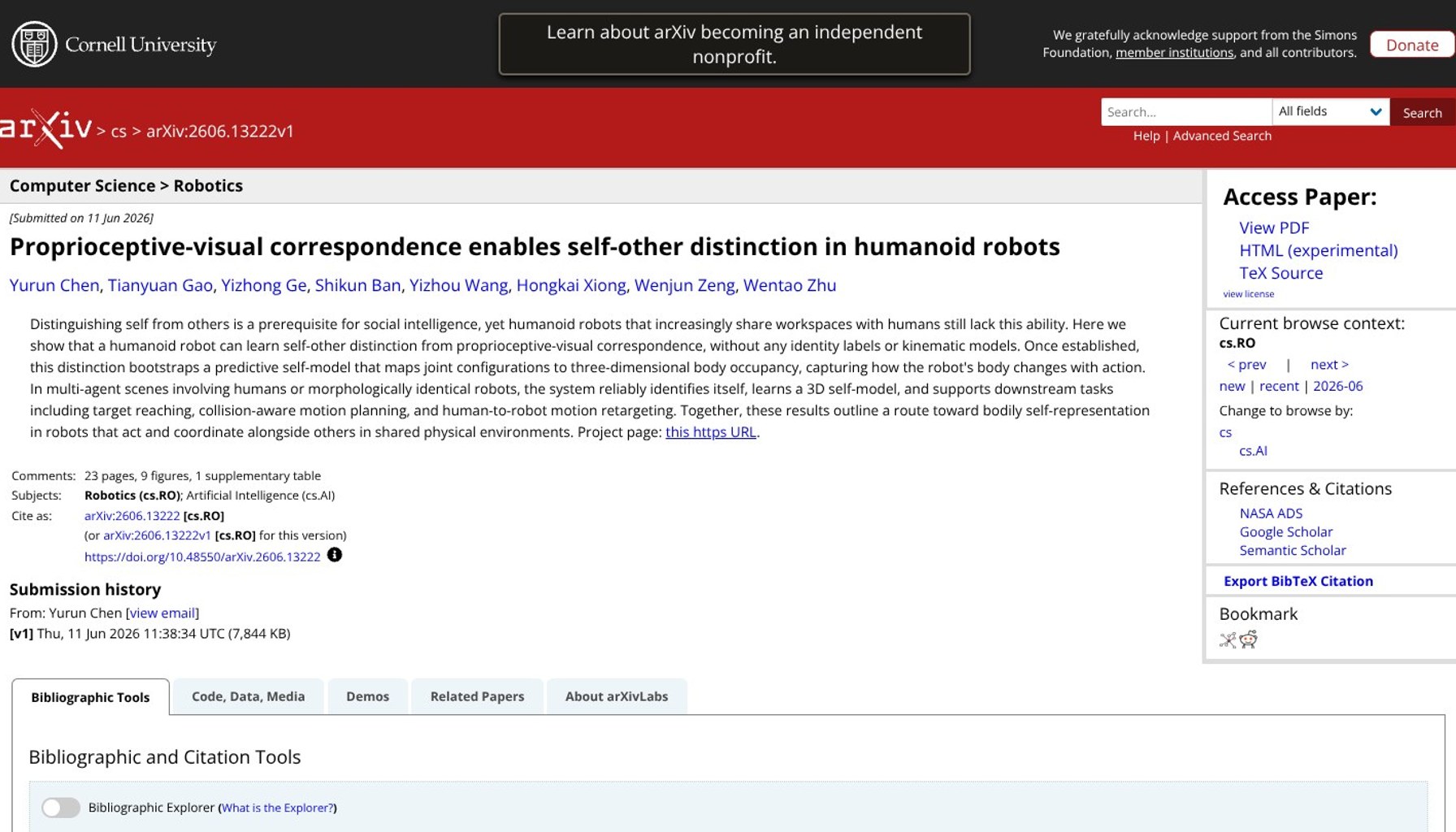 Humanoid self model learned from vision and touch