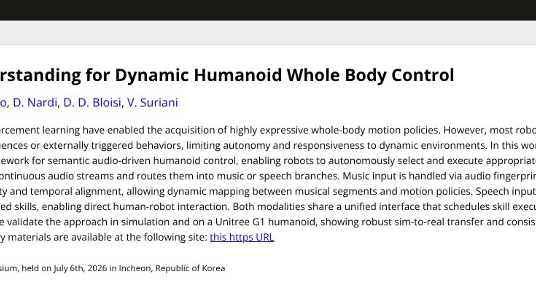 arXiv paper outlines audio-driven control framework for Unitree G1 humanoid
