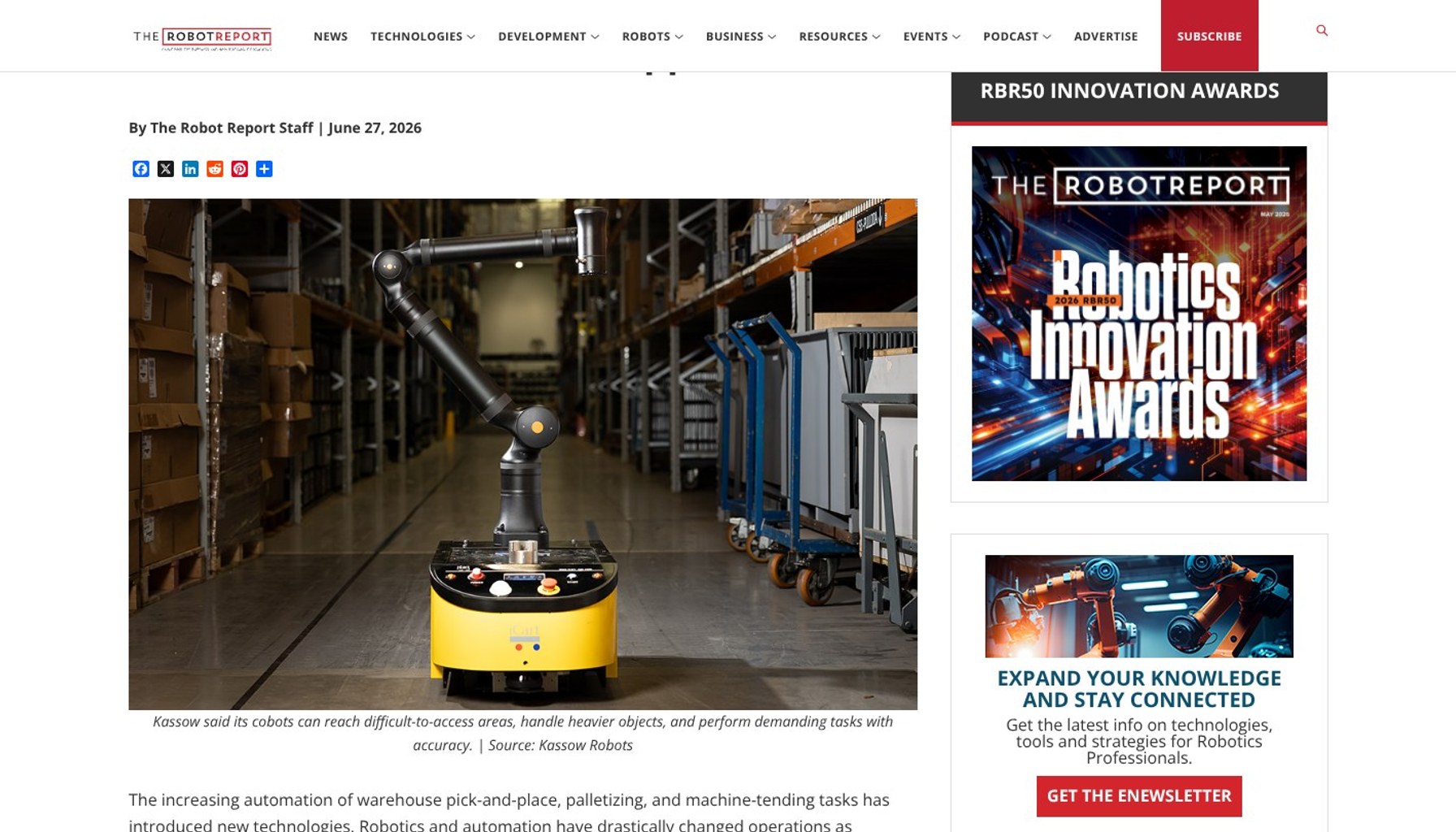 Seven axis cobots on AMRs extend warehouse reach