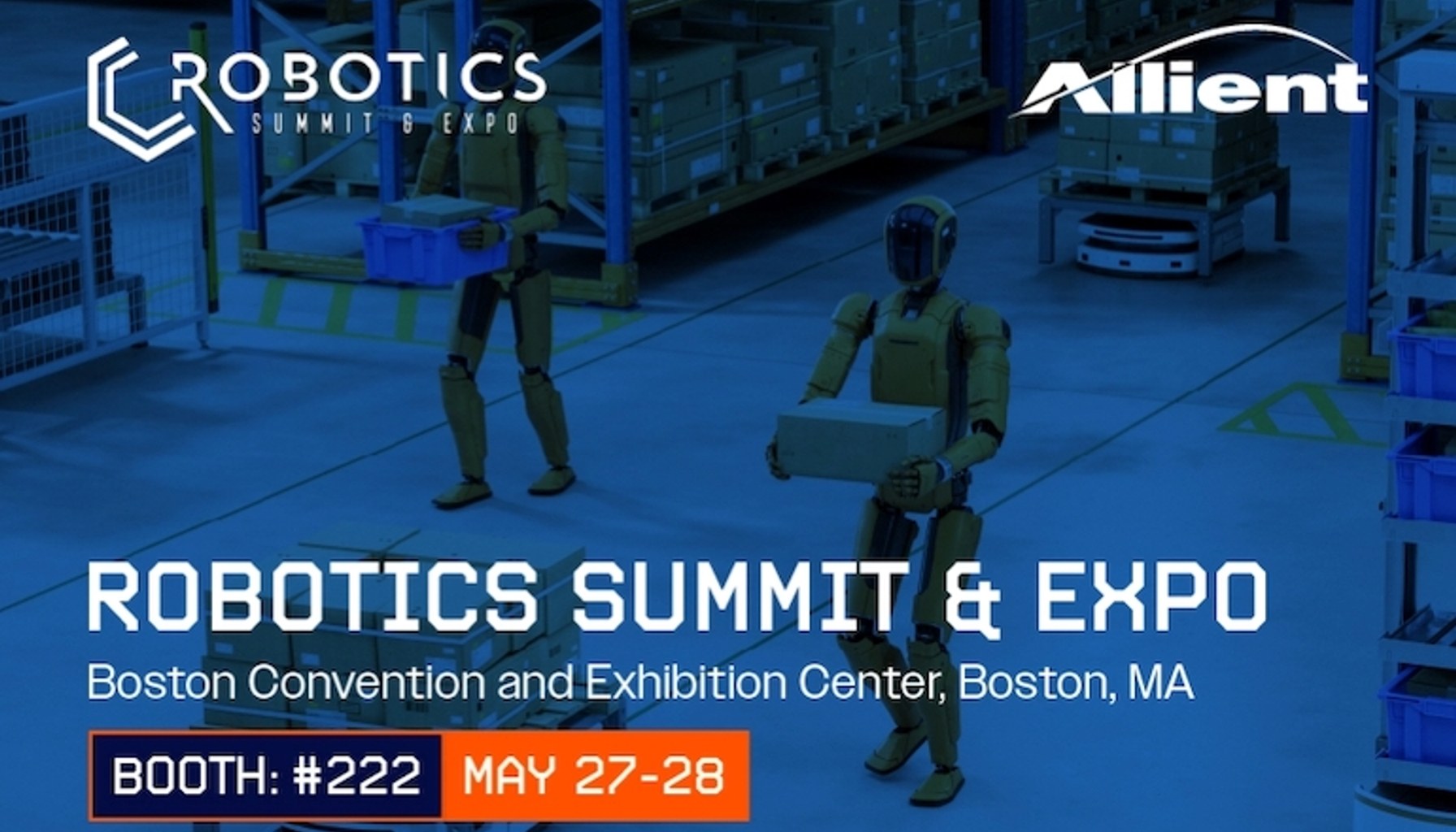 Allient banner for its exhibit at the 2026 Robotics Summit & Expo.