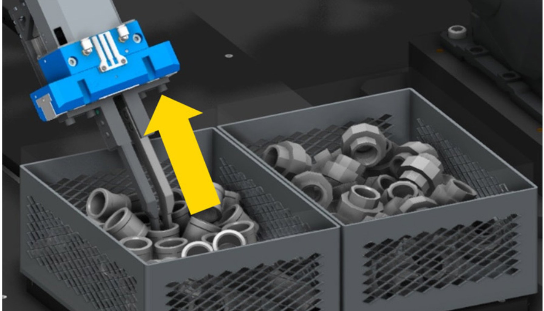 Bin picking simulation with physical engine, integrating FANUC and NVIDIA technology.