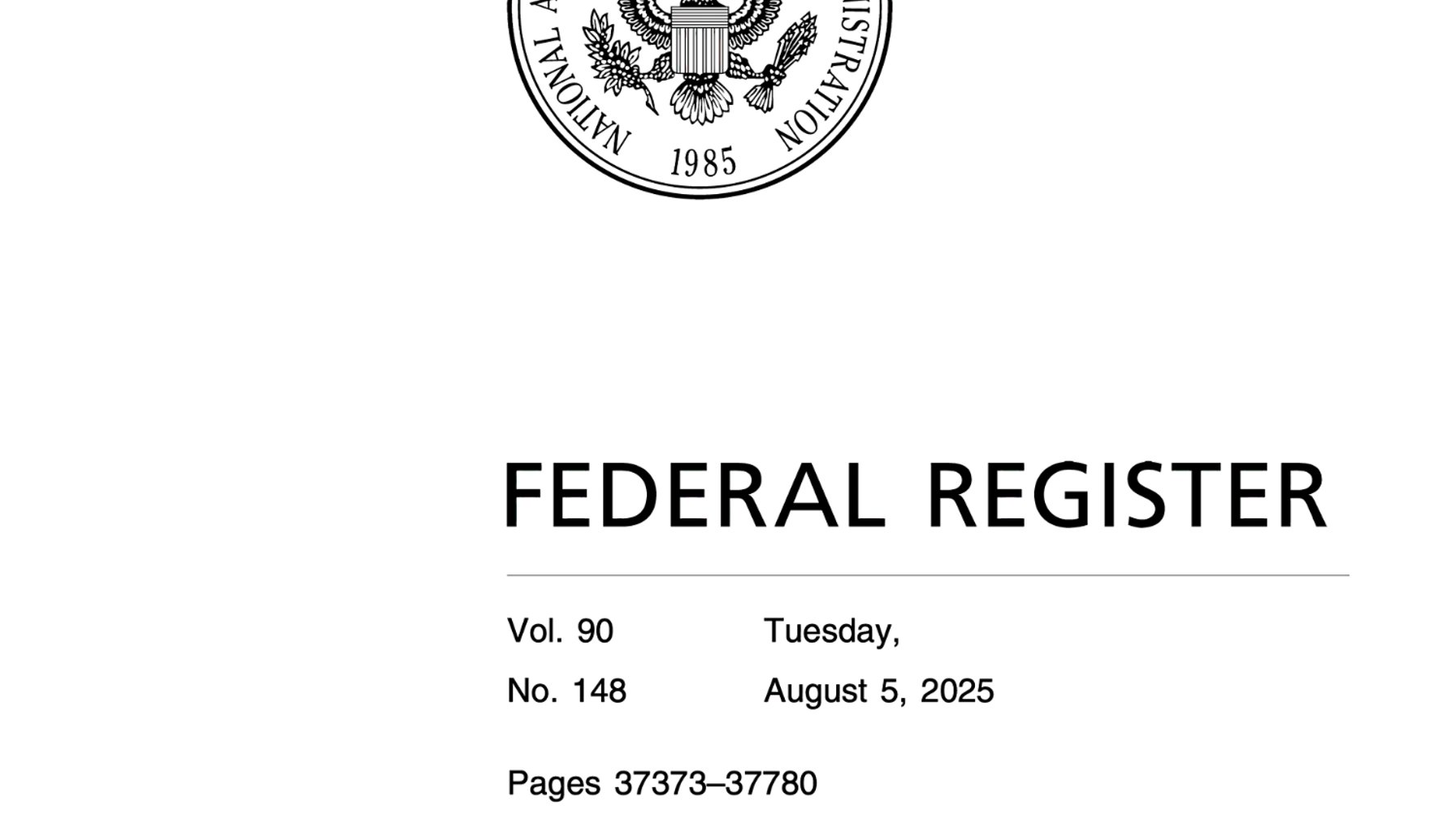 Cover of the Federal Register 2025
