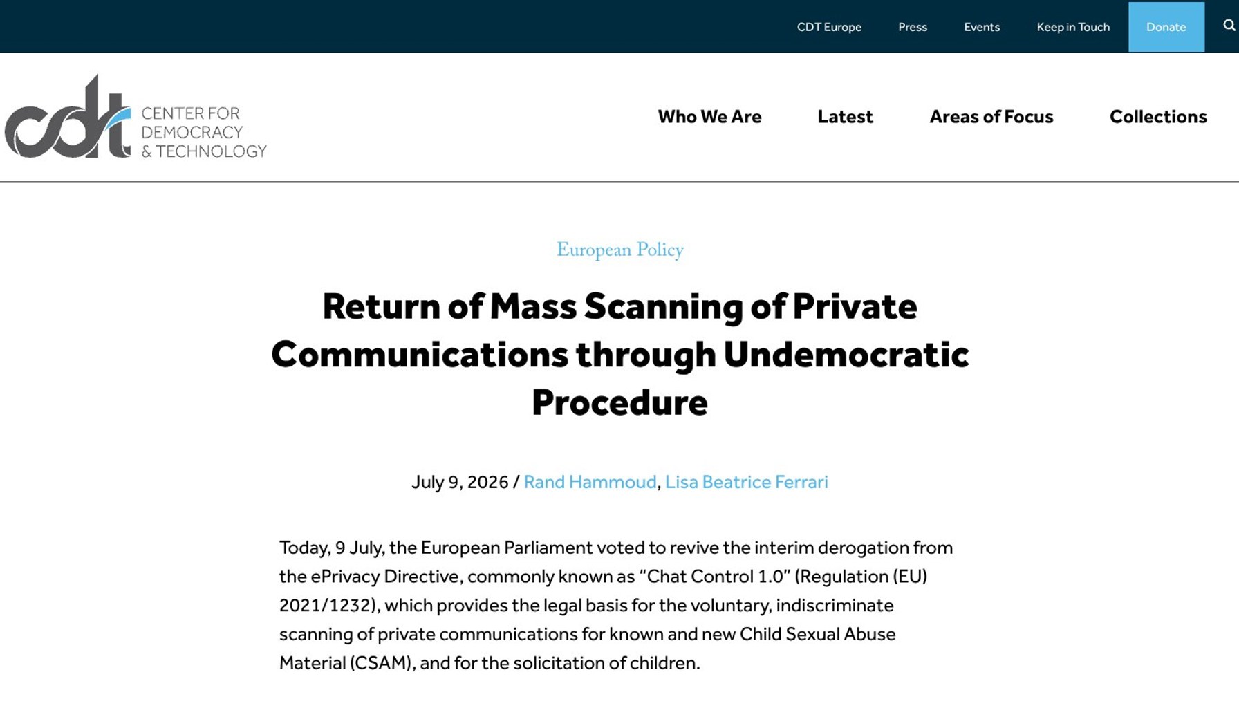 EU Parliament Revives Chat Control 1.0 to Scan Private Messages